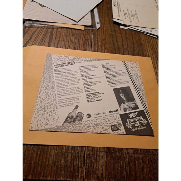 Vintage 1991 Rusty Wallace MGD Racing Driver Card #2 Pontiac NASCAR 8x10 - Picture 2 of 2